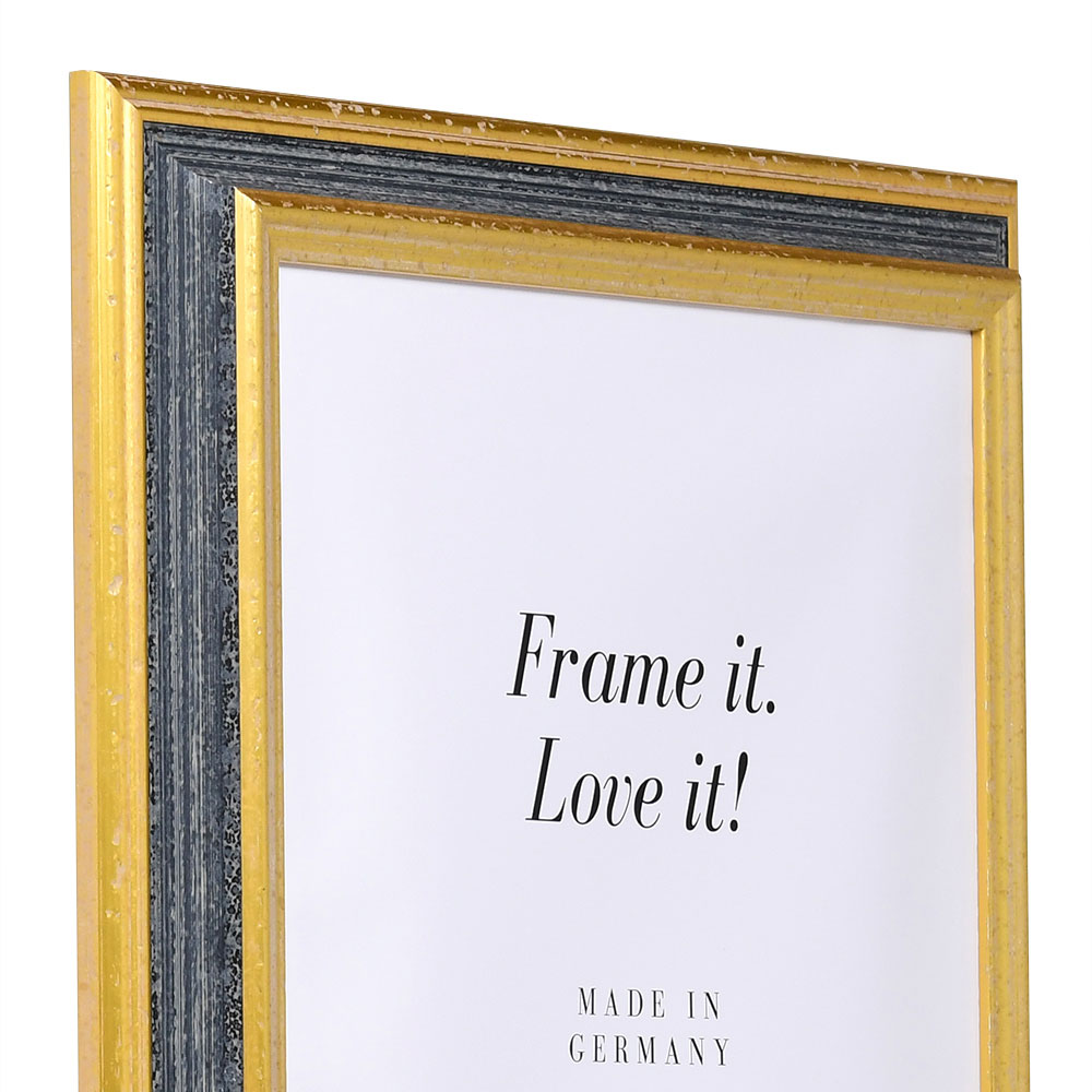 Mira Cadre en bois Cannes 50x75 cm - noir-or - verre standard