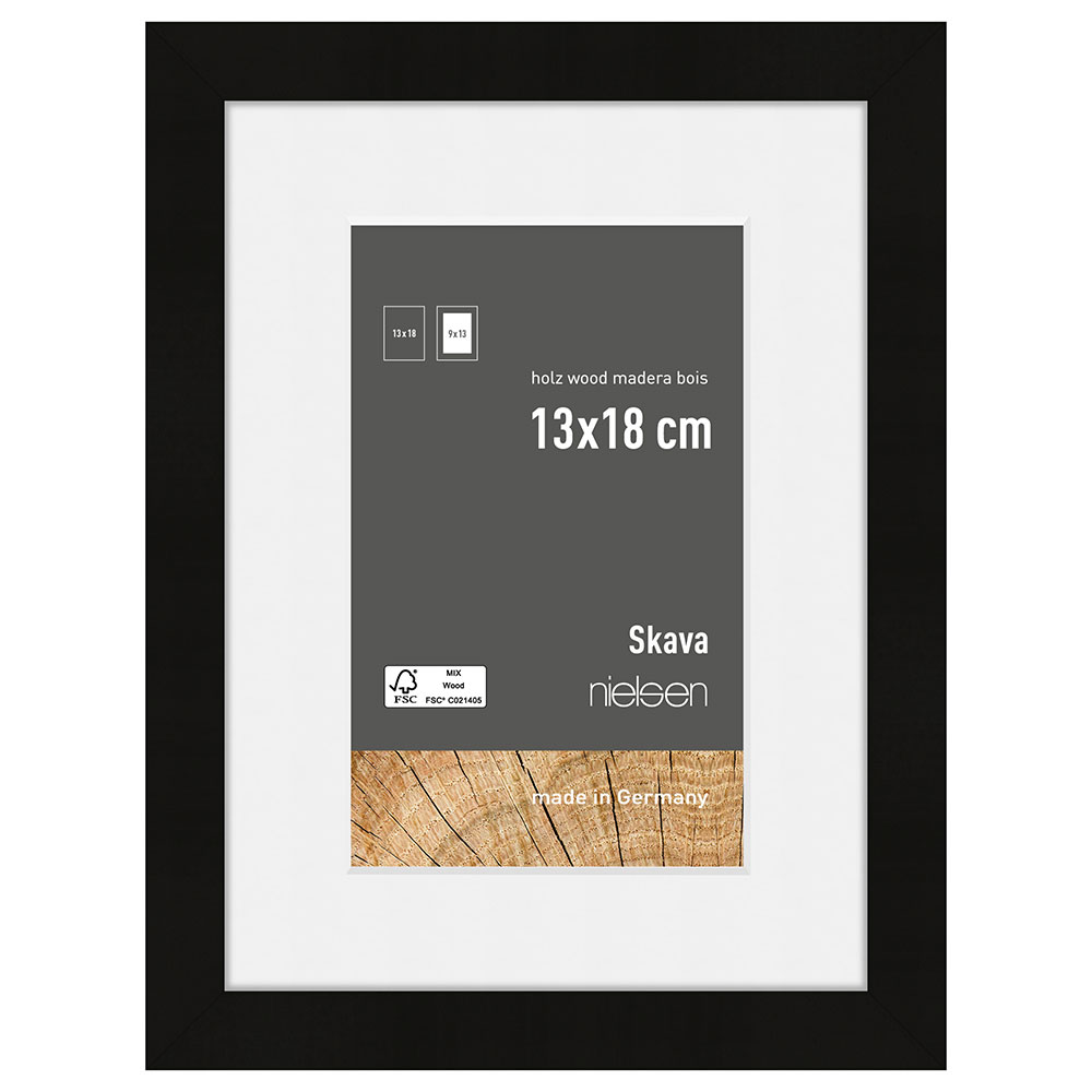 Cadre en bois Skava avec passe-partout 13x18 cm (9x13 cm) | noir | verre standard
