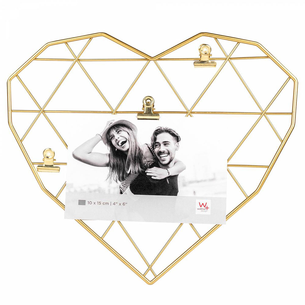 Wired Heart - Cœur géométrique avec 3 clips pour 3 photos d’env. 10x15 cm 